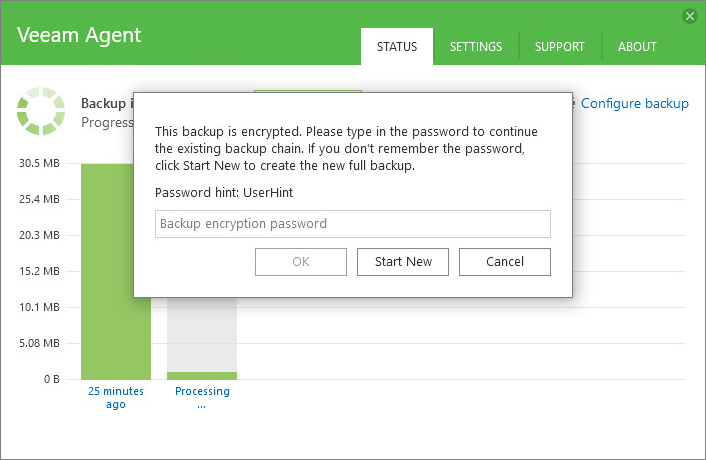 Resuming Encrypted Backup Chain