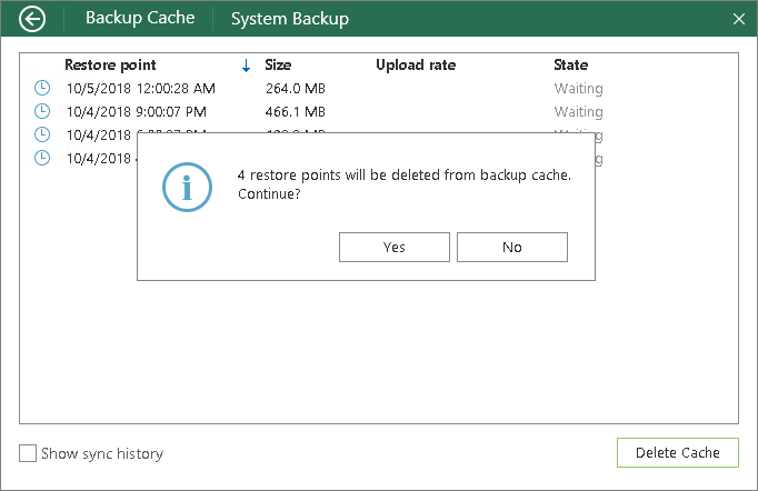 Deleting Restore Points from Backup Cache