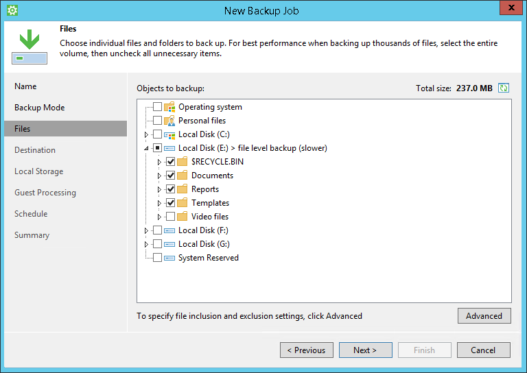 Selecting Folders to Back Up