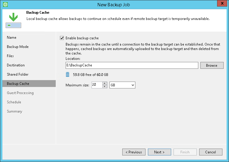 Step 8. Specify Backup Cache Settings