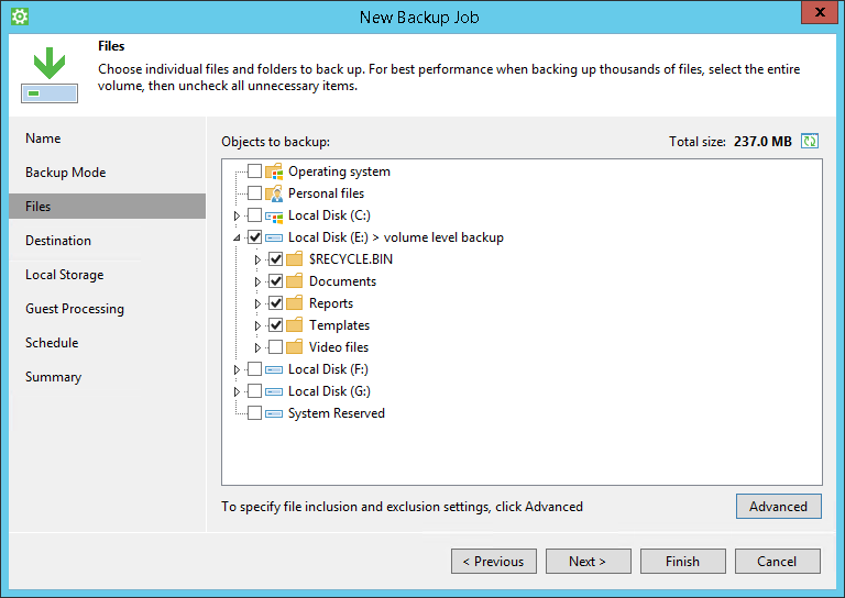 Selecting Folders to Back Up