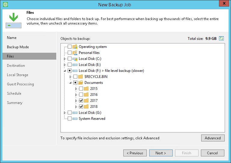 Selecting Folders to Back Up