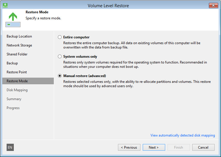 Step 9. Select Data Restore Mode
