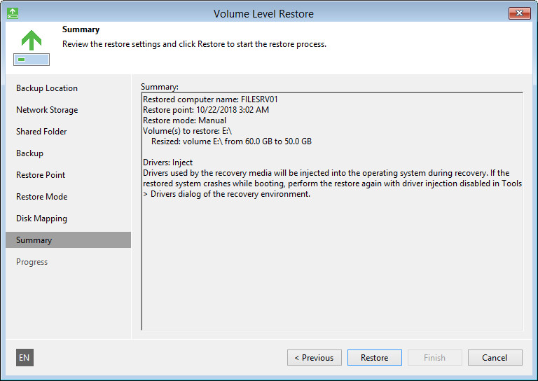 Step 12. Start Restore Process