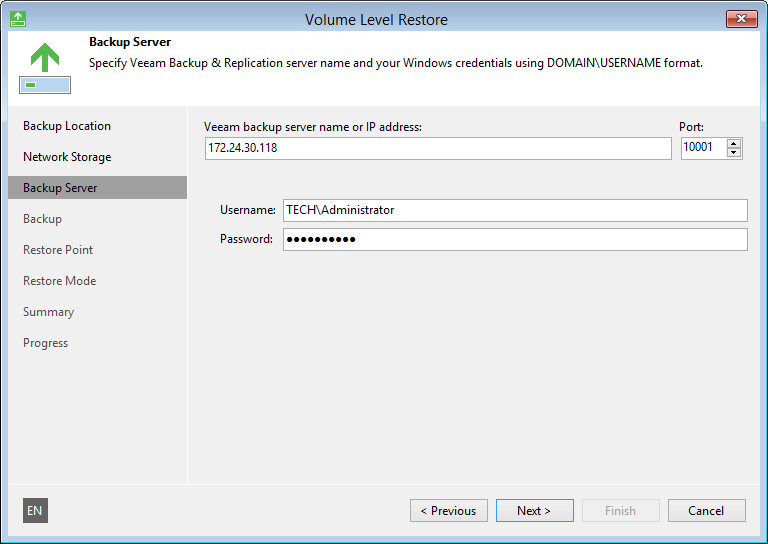 Backup Server Settings
