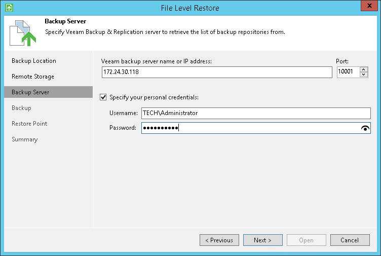 Backup Server Settings