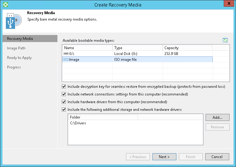 Step 2. Specify Recovery Media Options