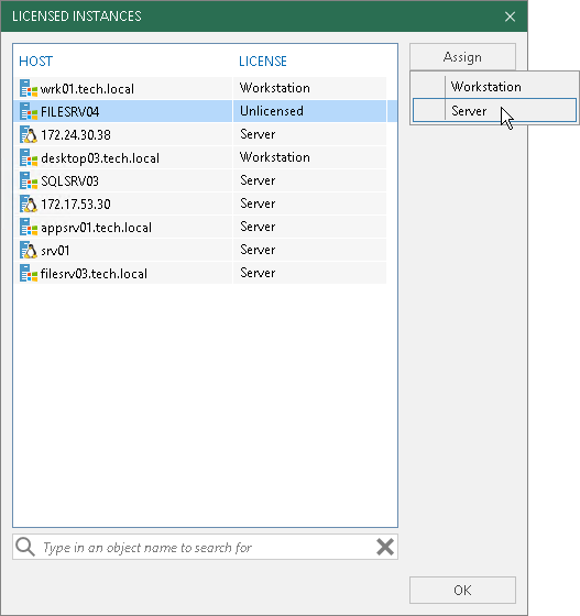 Assigning License to Veeam Agent