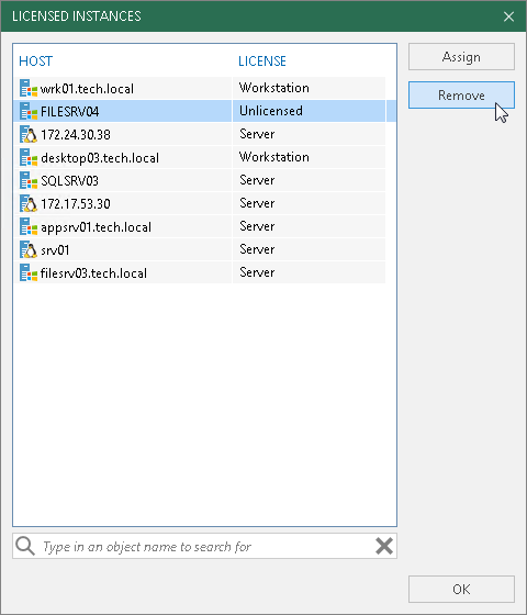 Viewing Licensed Veeam Agents and Revoking License