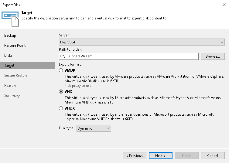 Step 5. Select Destination and Disk Format