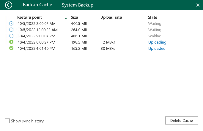 Monitoring Backup Cache Activity