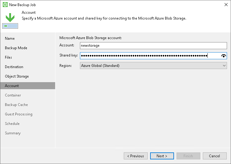 Microsoft Azure Blob Storage Settings