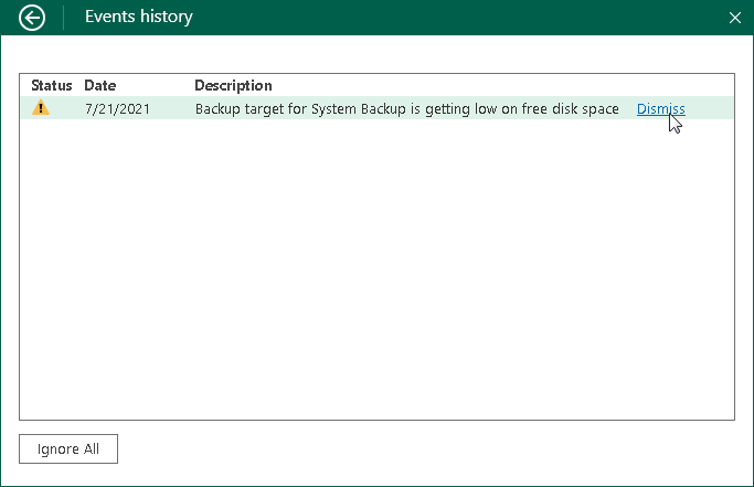 Viewing and Dismissing Veeam Agent Events