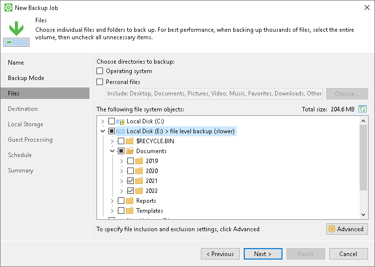 Selecting Folders to Back Up
