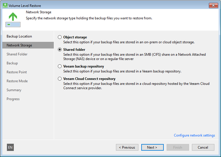 Step 5. Select Network Storage Type