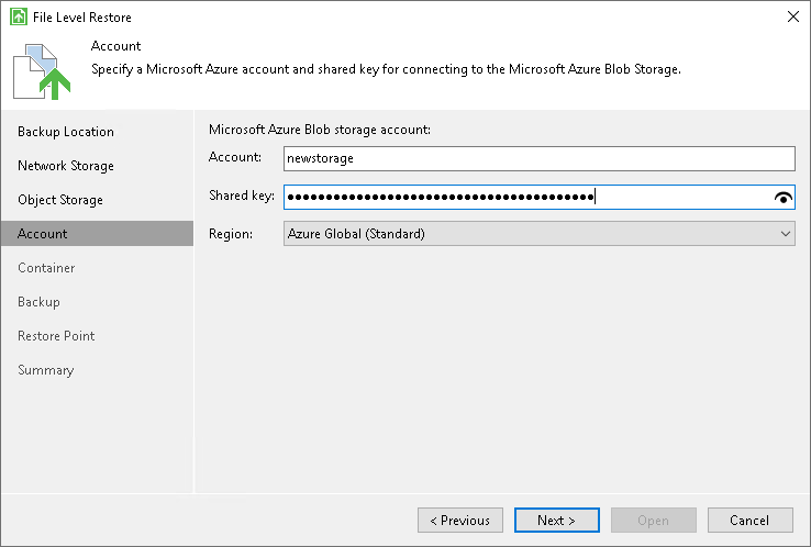 Microsoft Azure Blob Storage Settings
