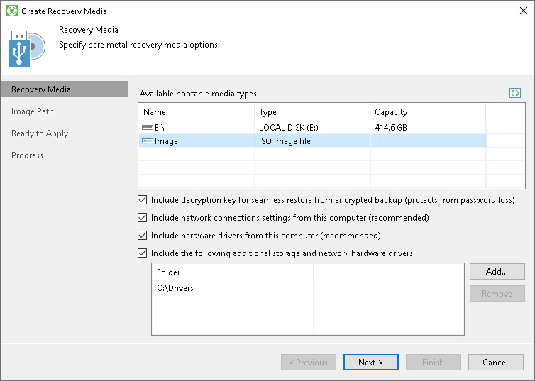 Step 2. Specify Recovery Media Options