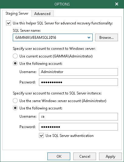 Configuring Staging SQL Server