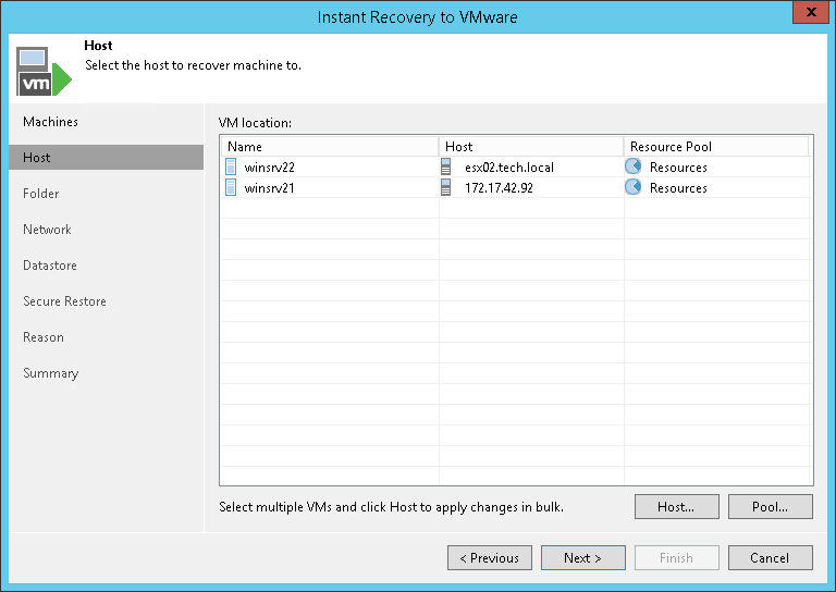 Specifying Destination for Multiple VMs