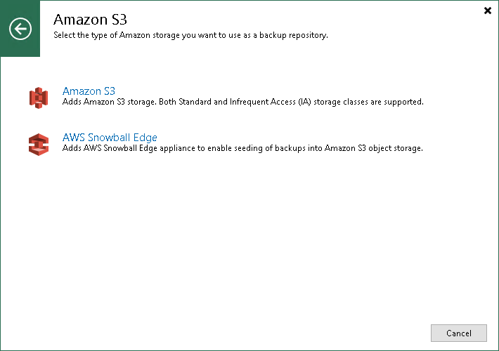 Step 2. Select Amazon S3 Storage Type
