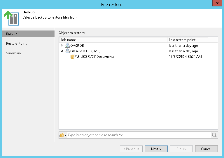 Step 2. Select Object to Restore