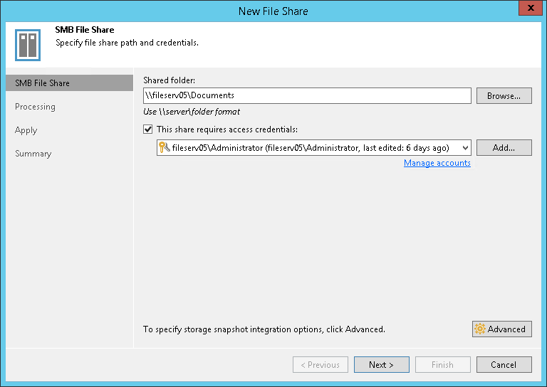 Step 2. Specify Path to SMB File Share and Access Credentials