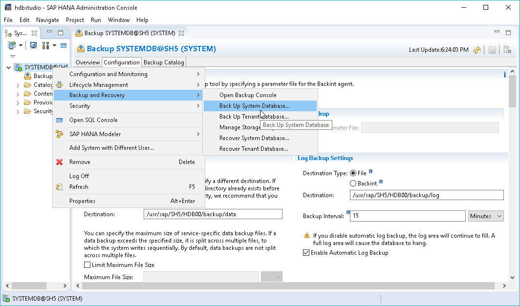 Backing Up Databases with SAP HANA Studio