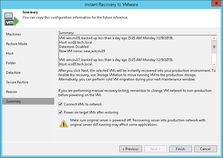Step 10. Verify Instant VM Recovery Settings