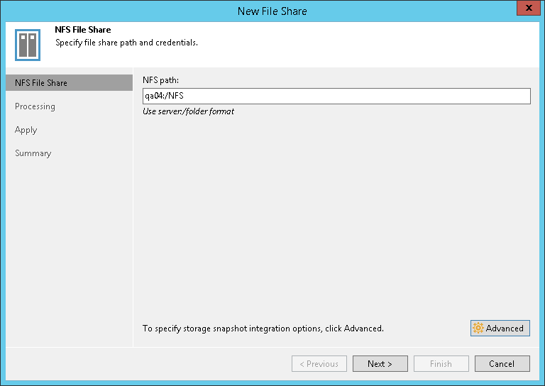 Step 2. Specify Path to NFS File Share