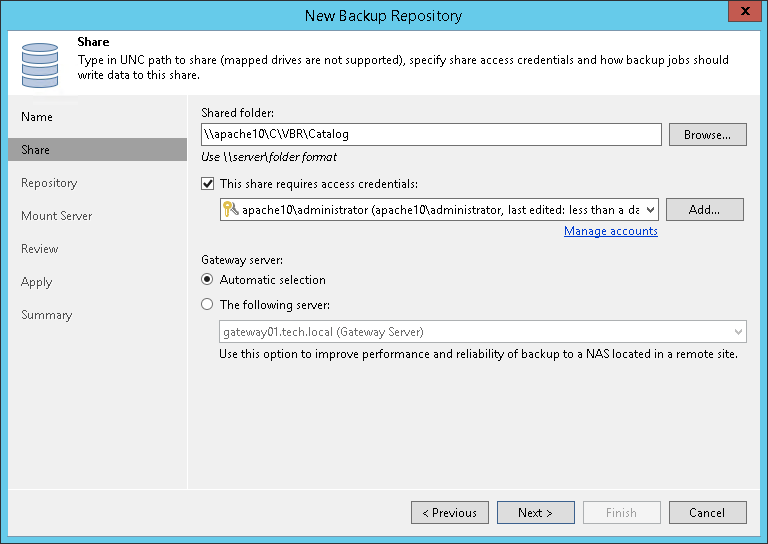 Step 3. Specify Server or Shared Folder Settings
