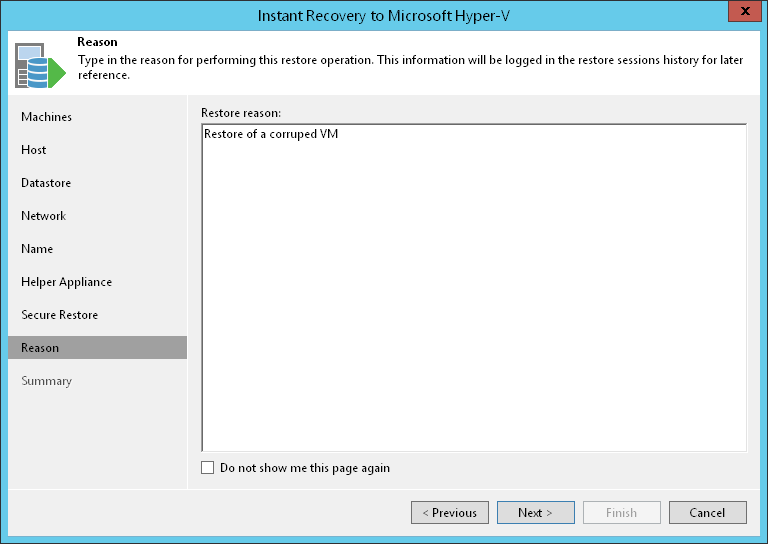 Step 11. Specify Restore Reason