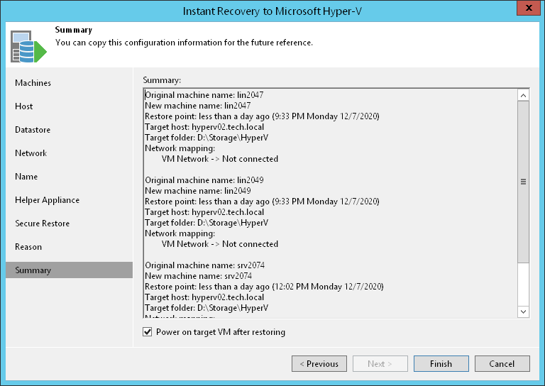 Step 11. Verify Instant Recovery Settings