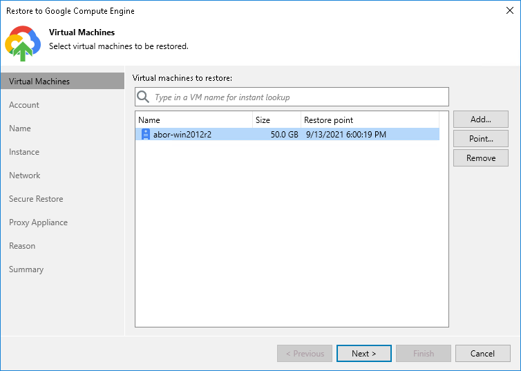 Step 2. Select Workloads and Restore Points