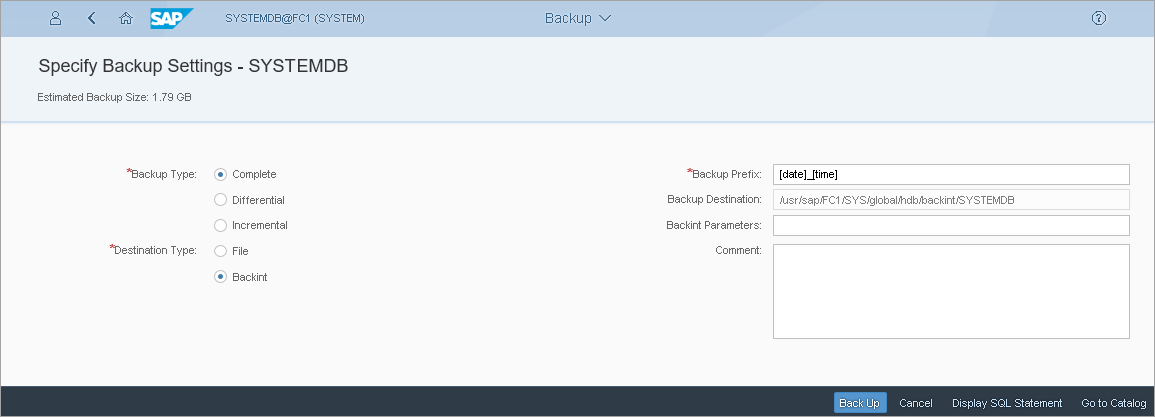 Database Backup (SAP HANA Cockpit)