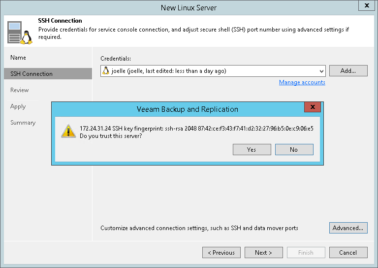 Step 3. Specify Credentials and SSH Settings