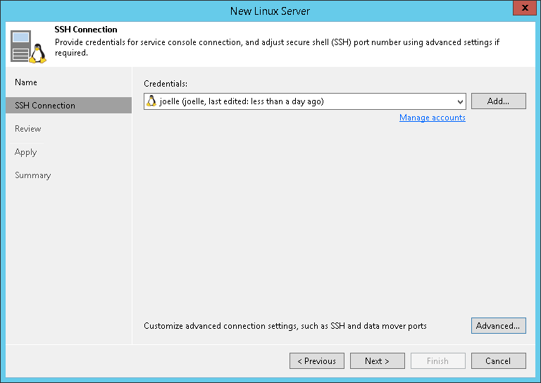 Step 3. Specify Credentials and SSH Settings