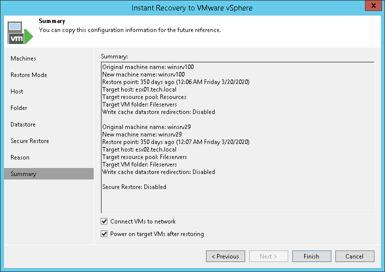 Step 10. Verify Instant Recovery Settings