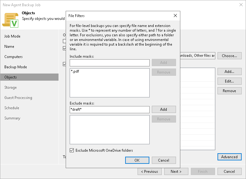 Configure Filters Specifying Folders to Back Up