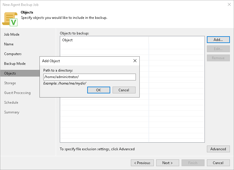 Specifying Directories to Back Up