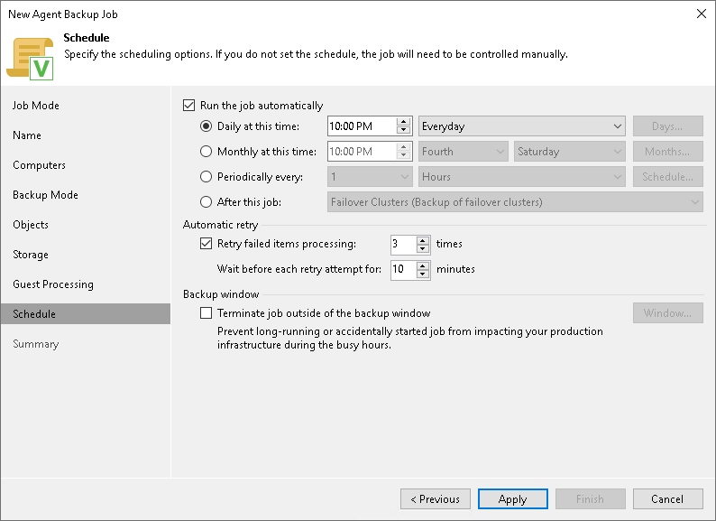 Specify Backup Job Schedule How to Protect Failover Clusters