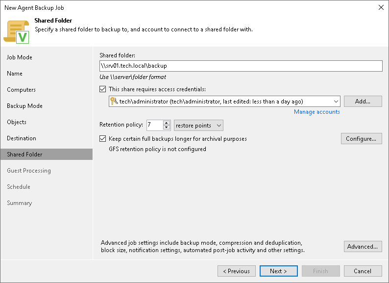 Specify Shared Folder Settings Shared Folder Settings