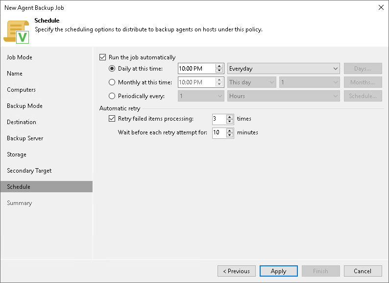 Scheduling Settings for Servers
