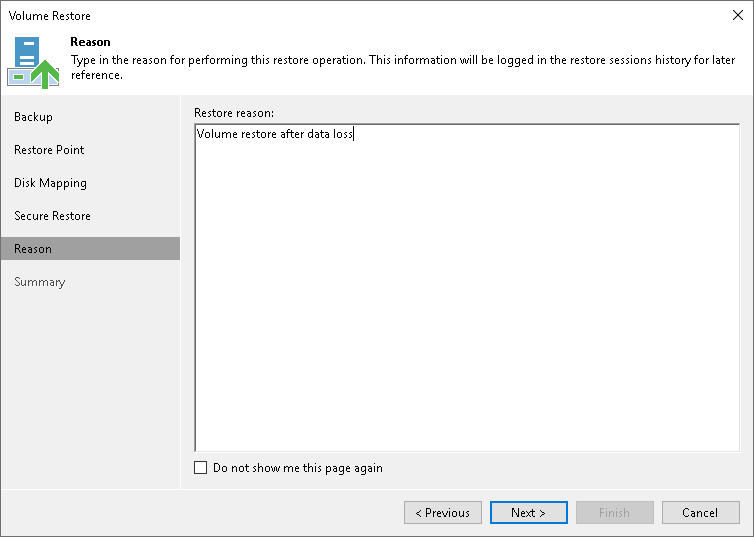 Step 7. Specify Restore Reason