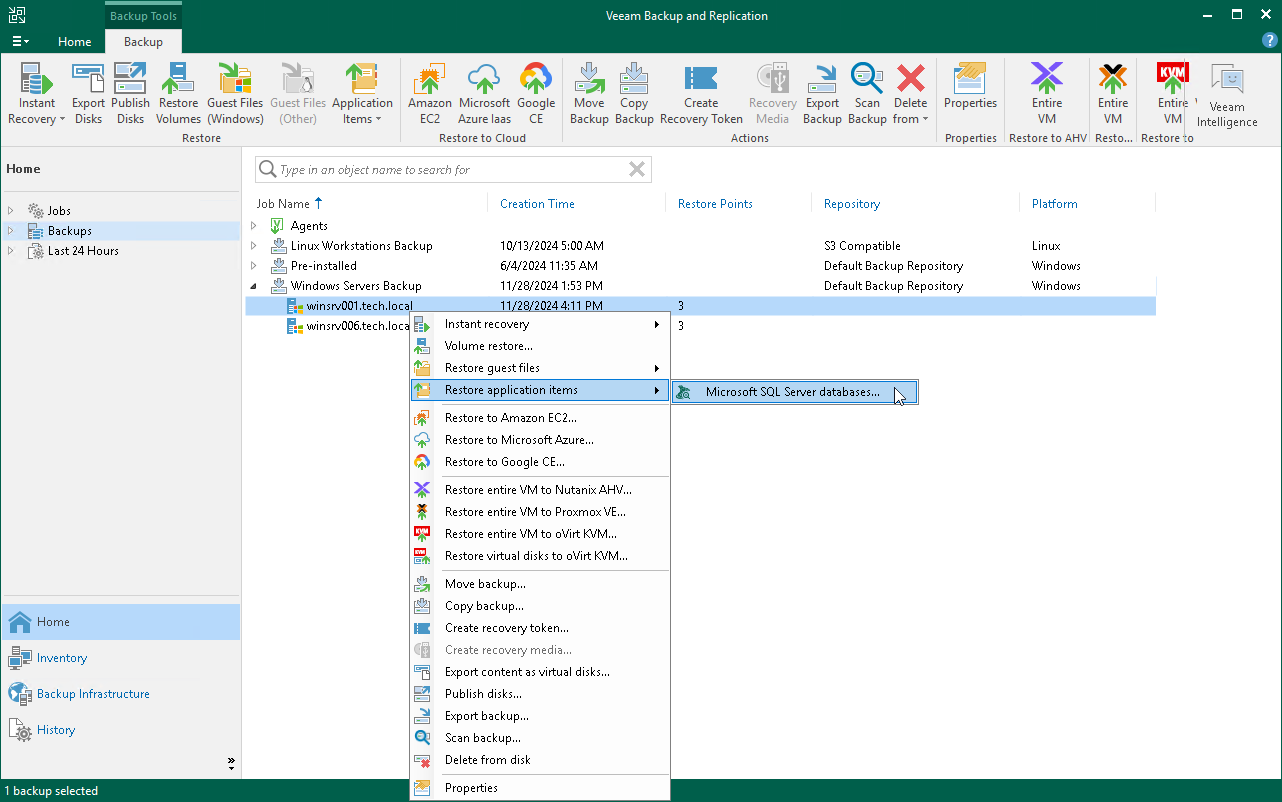 Restore Application Items