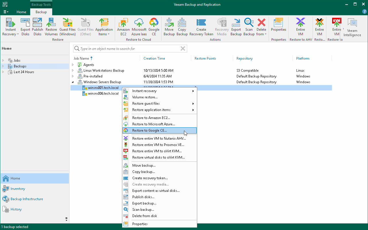 Restore to Google Cloud Platform