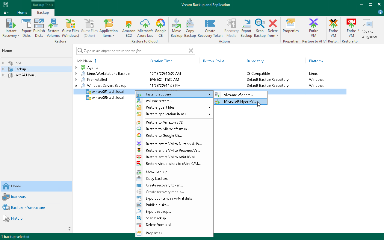 Restore Veeam Agent Backup to Hyper-V VM