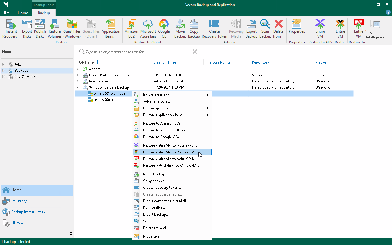 Restore Veeam Agent Backup to Proxmox VE