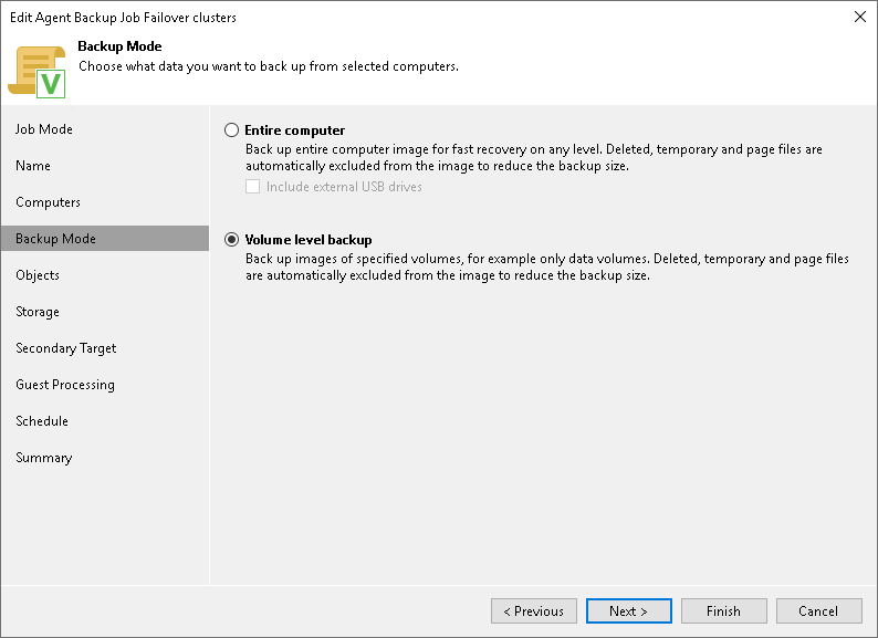 Select Backup Job Mode How to Protect Failover Clusters