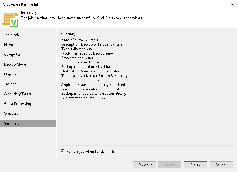 Save Backup Job How to Protect Failover Clusters