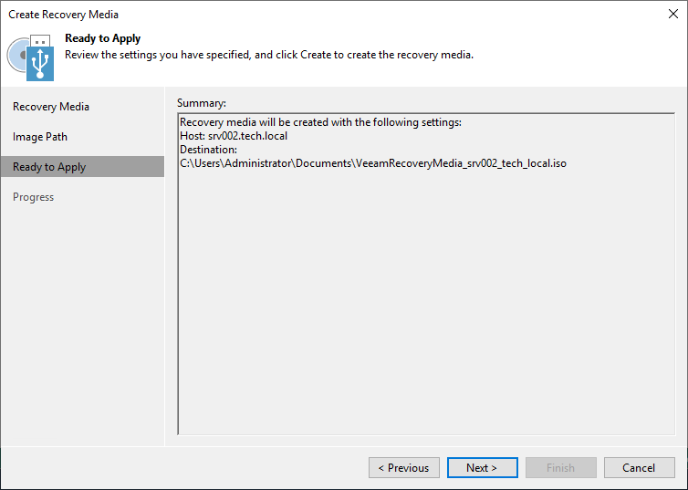 Step 4. Review Recovery Image Settings